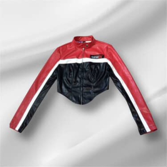 SHEIN Red and Black Leather Jacket with Sporty Design - Picture 3 of 5